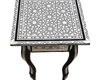 Mother of Pearl Moroccan Side Corner table Wood Square End Coffee Brown Table for living room Egyptian handmade