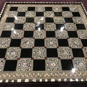 M06 Egyptian handmade Chess board ,handcraft inlaid mother of pearl 16.8 inch