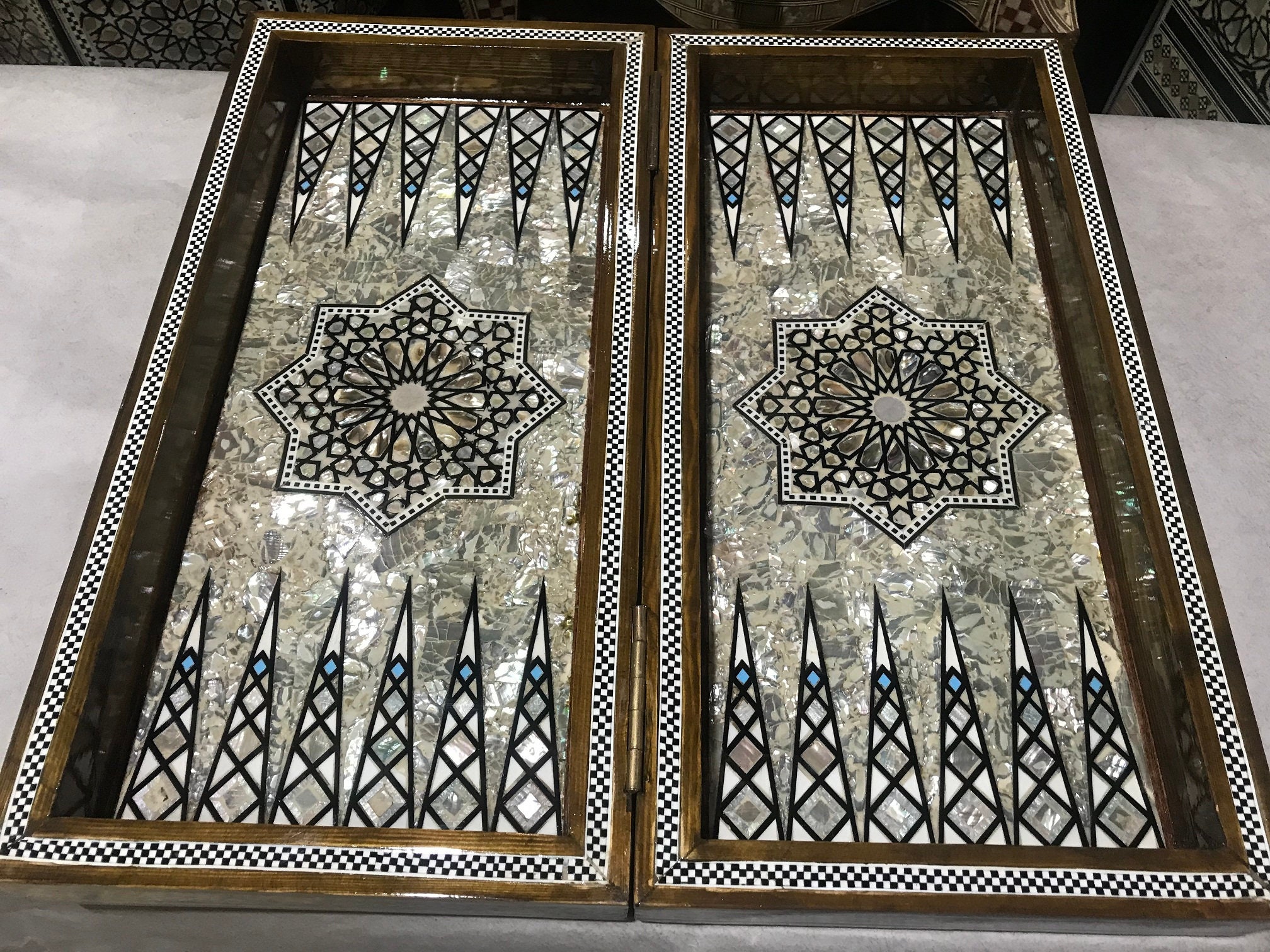 16.8 Inch Vintage Handmade Backgammon & Chess Board Egyptian Wood ...