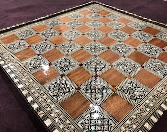 Chess board mother of pearl inlay Egyptian handmade 16.8 inch