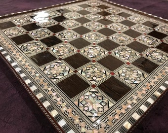 M04 Egyptian handmade Chess board ,handcraft inlaid mother of pearl 16.8 inch
