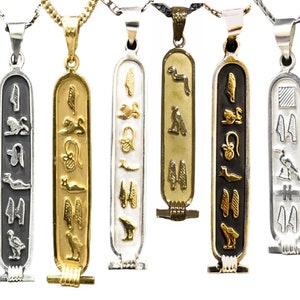 Personalized Cartouche Necklace  14K Gold, 18K Gold and Sterling Silver 1-Sided Solid Pendant Translate into Hieroglyphs Handmade in Egypt