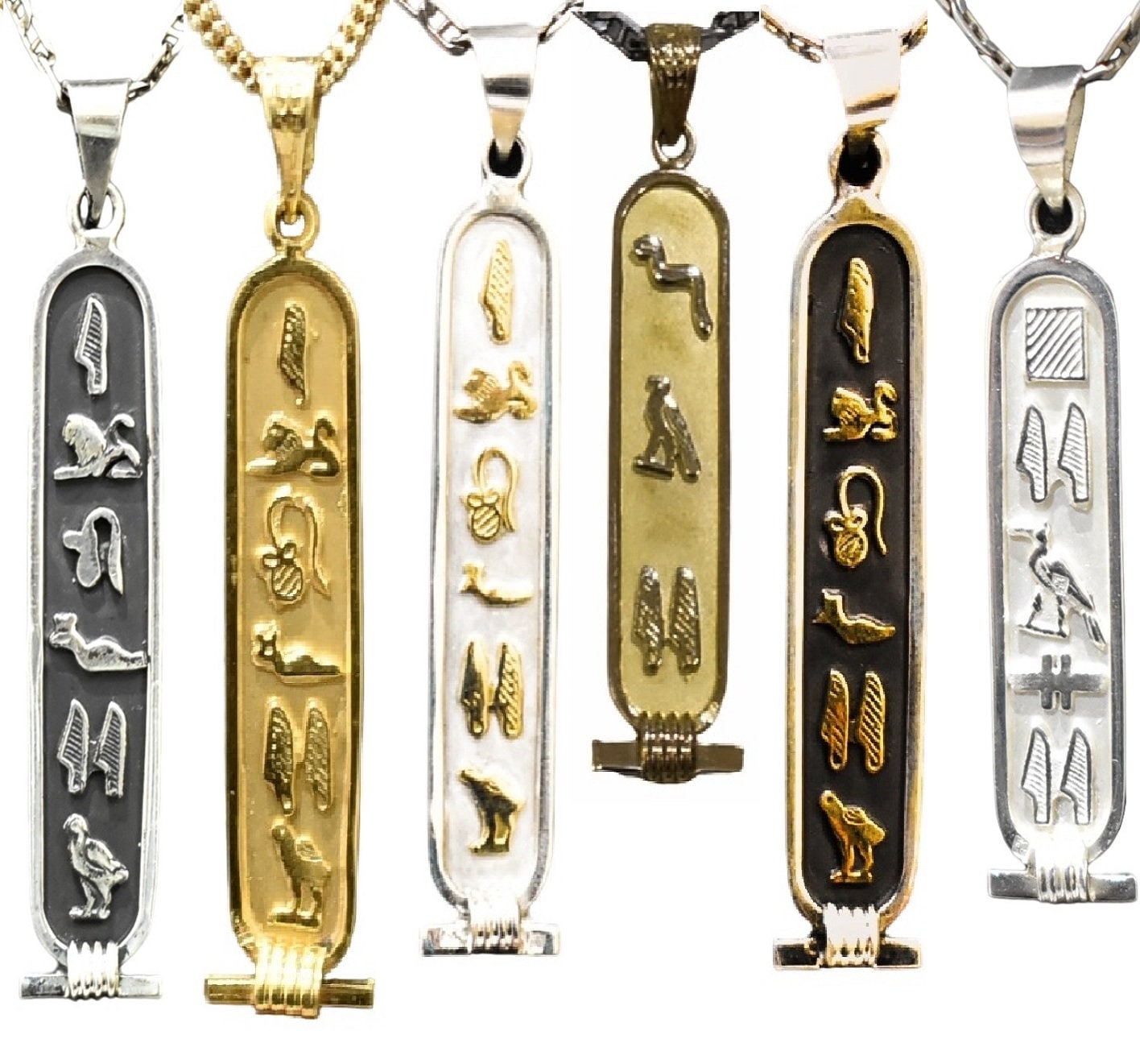 Personalisierte Kartusche Halskette 14K Gold, 18K Gold und Sterling Silber 1-seitiger solider Anhänger Übersetzen Sie in Hieroglyphen Handmade in Ägypten