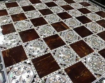 Chess board mother of pearl inlay Egyptian handmade 16.8 inch