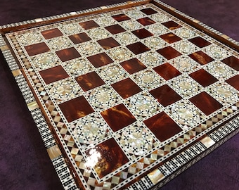 M02 Egyptian handmade Chess board ,handcraft inlaid mother of pearl 13.2"
