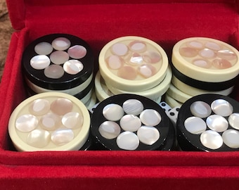 1.18 inch 30 Backgammon Pieces Checkers Inlaid Pearl + Dices Handmade handcraft