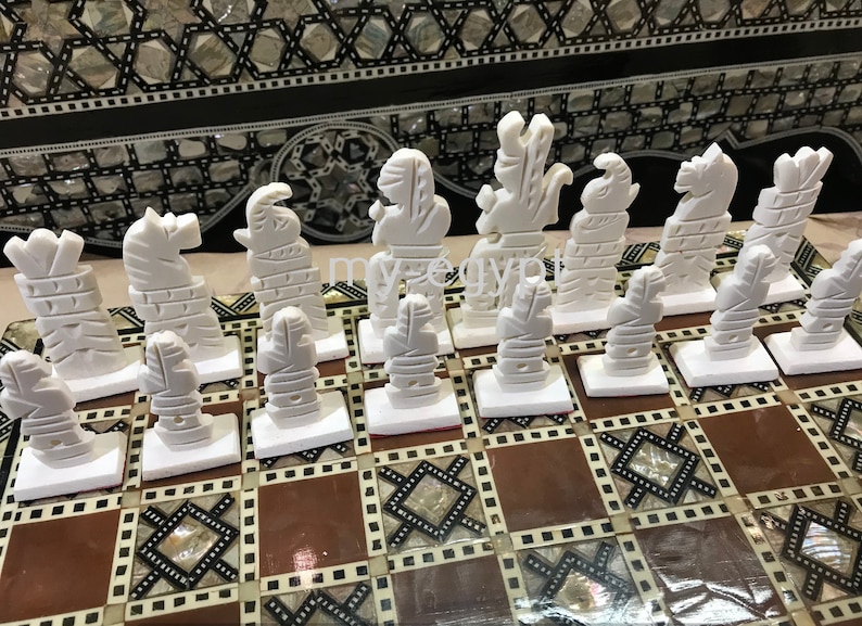 Egyptian Hand Craft Chess Set Pieces Real Carved Camel Bone Etsy