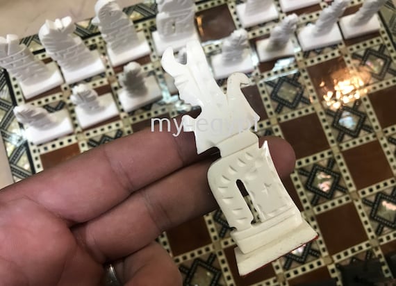 Egyptian Hand Craft Chess Set Pieces Real Carved Camel Bone King