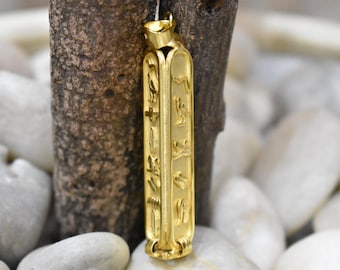 Ägyptische Kartusche Anhänger Personalisierte 3-seitige Sterling Silber, oxidiert und vergoldet Massive Halsketten Übersetzen in Hieroglyphen