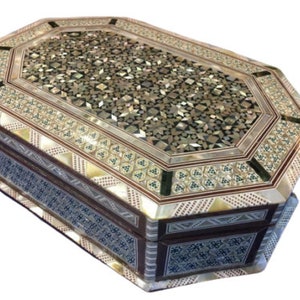 Egyptian Wood Jewelry Box Inlaid Mother of Pearl Handmade 11.8 x 8 X 3.8 inches