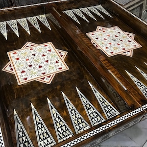 21 inch handmade Backgammon & chess Board Egyptian Wood Inlaid Mother Of Pearl  with bag and checkers m10