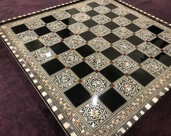 Chess board mother of pearl inlay Egyptian handmade 16.8 inch