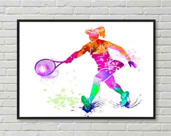 Girl Tennis Player Watercolor Art Print| Tennis Sport Art Wall Hanging| Tennis Wall Décor| Tennis  Poster