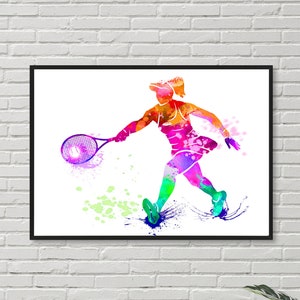 Girl Tennis Player Watercolor Art Print Tennis Sport Art Wall Hanging Tennis Wall Décor Tennis Poster image 1