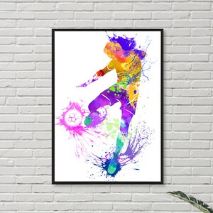 Fußball Spieler Aquarell Kunstdruck: Sport Dekor für Kinder
