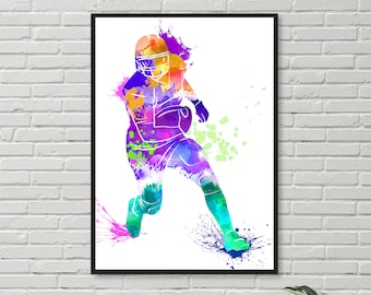 American Football Watercolor Player Art Print| American Sport Art Wall Hanging| Football Wall Décor| Football | Fathers day gift