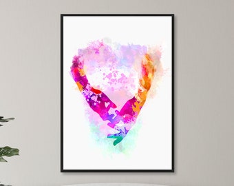 Love Heart, 2 Hands Watercolor Art Print| Art Wall Hanging| Wall Décor| Poster|Wedding Gift| Valentines Gift| Gift for Her