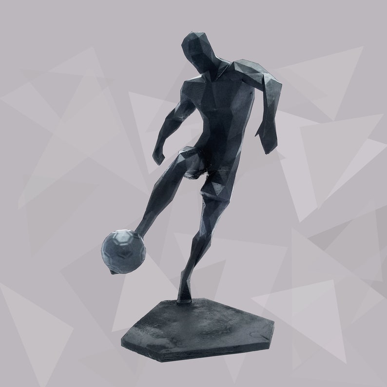 Soccer Player Figurine, Geometric Footballer Sculpture,Male Athlete, Sports Room Decor, Soccer Gift, Football gift for him, Fathers day gift Black