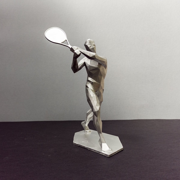 Figurine de joueur de tennis géométrique unique – Sculpture d'athlète masculin de 19,1 cm pour décoration sportive minimaliste et cadeaux de tennis pour lui