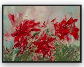 Red Flowers Print | Botanical Art | Modern Gallery Wall Art | Nature | Vivid colors | Plants Flowers | Expressionist Art | Office Home Decor