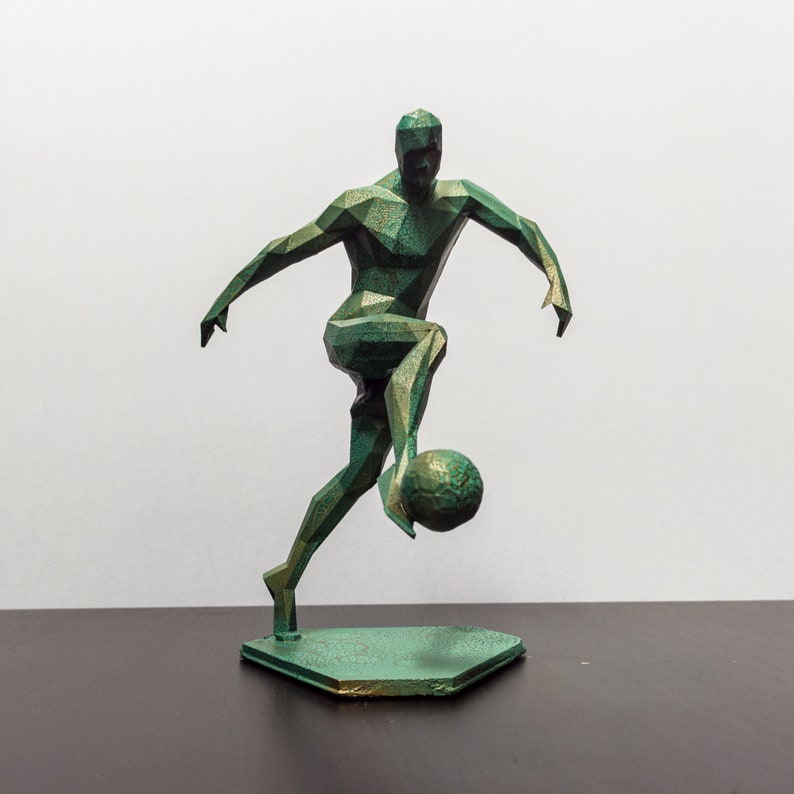 Soccer Player Figurine, Geometric Footballer Sculpture,Male Athlete, Sports Room Decor, Soccer Gift, Football gift for him, Fathers day gift Patina effect finish