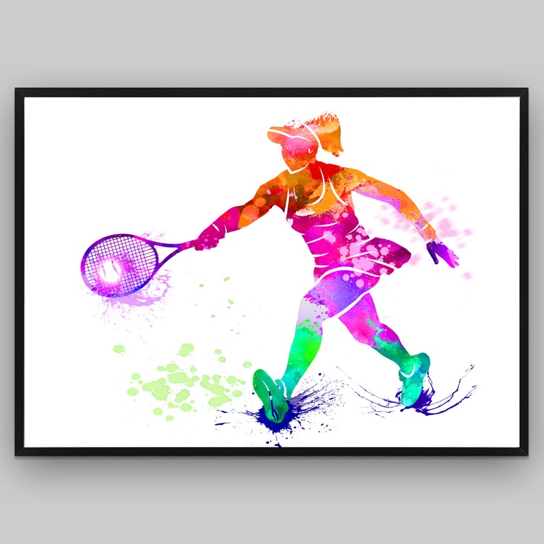 Girl Tennis Player Watercolor Art Print Tennis Sport Art Wall Hanging Tennis Wall Décor Tennis Poster image 2