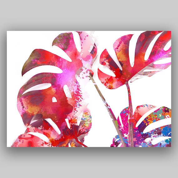 Red Monstera Leaf Print: Tropical Botanical Gallery Wall Art - Etsy