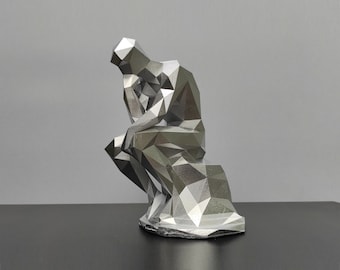 Geometric Thinker Statue - Low Polygon Rodin-inspired 3D Printed Sculpture for Contemporary Home Decor and Geeky Gifts