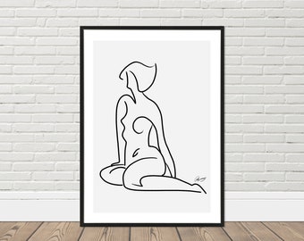 Abstract Female Figure Line Art Print: Minimalist Home Decor