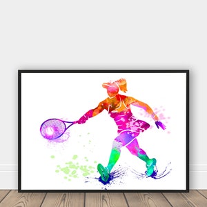 Girl Tennis Player Watercolor Art Print Tennis Sport Art Wall Hanging Tennis Wall Décor Tennis Poster image 4