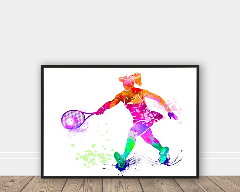 Girl Tennis Player Watercolor Art Print Tennis Sport Art Wall Hanging Tennis Wall Décor Tennis Poster zdjęcie 4