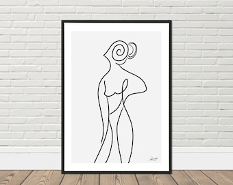 Abstract Female Figure Line Art Print: Minimalist Home Decor