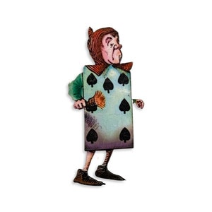Alice in Wonderland Playing Card Guard Wooden Pin Brooch