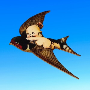 Broche en bois pour poupée bébé hirondelle volante Kewpie