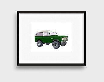 Ford Bronco Green SUV Digital Download Vintage Classic Car Printable Art Print, Home Office Wall Decor, Kids Bedroom, Garage Workshop