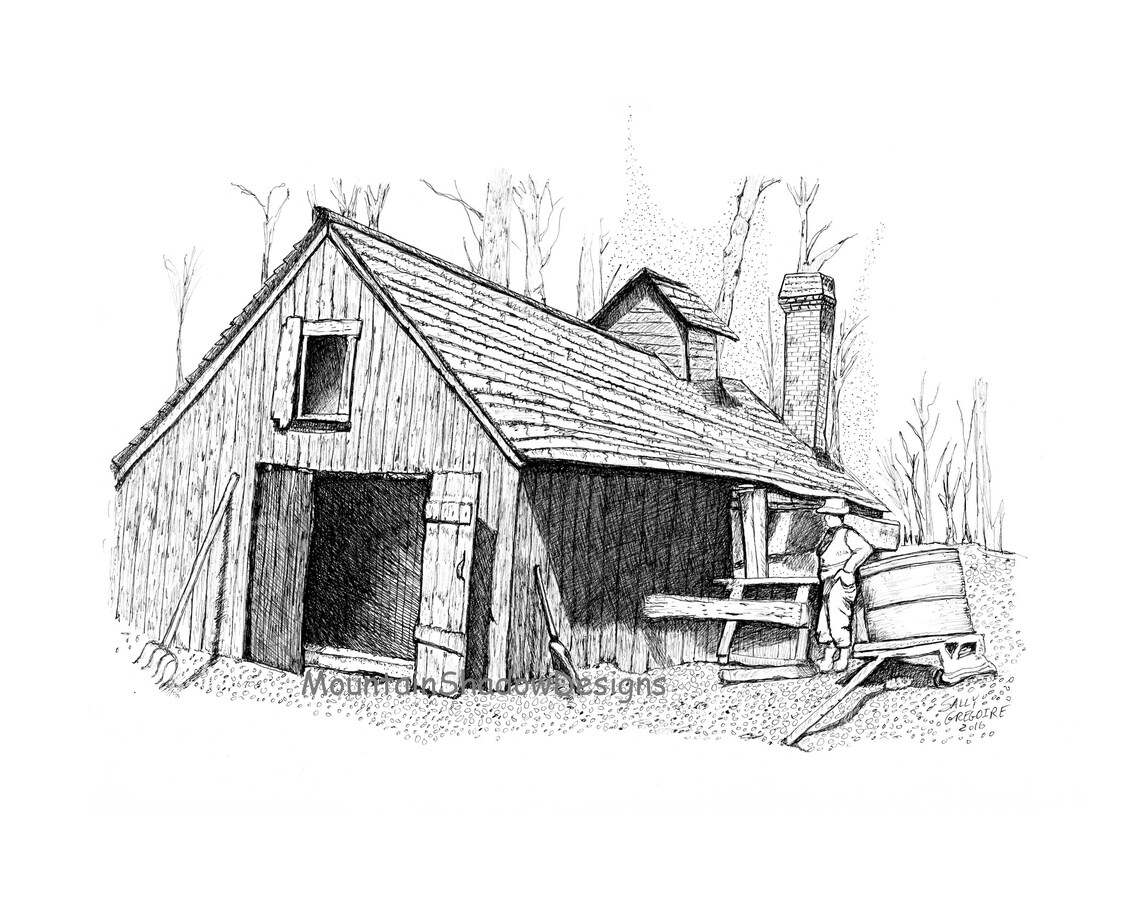 Vermont Maple Sugarhouse Pen and Ink Archival Art Print Etsy
