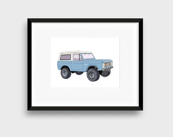 Ford Bronco Light Blue SUV Digital Download Vintage Classic Car Printable Art Print, Home Office, Kids Room, Garage Workshop wall decor