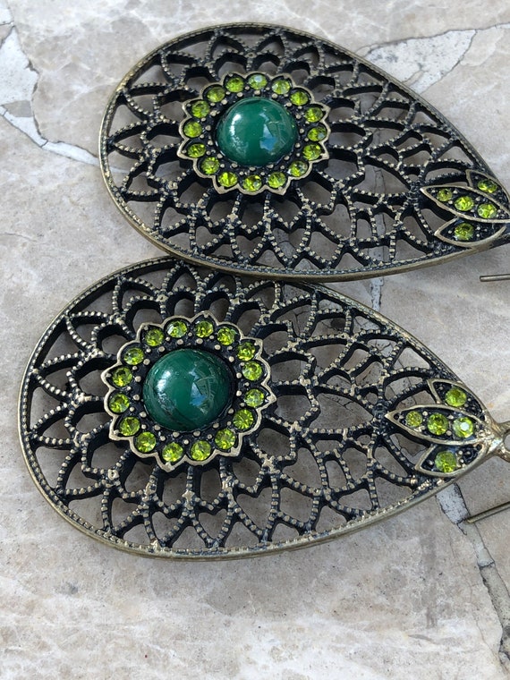 Vintage Boho Style Dangle Drop Earrings With Gree… - image 8