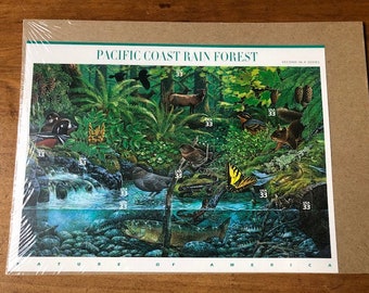 Pacific Coast Rainforest Nature of America Full Pane of Stamps, 33 Cent Stamps, from 2000, Second in a Series