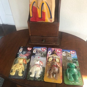 TY Teenie Beanie Babies, Set of 4 1999 Ronald McDonald House Charities Includes Erin, Glory, Britannia and Maple with 1999 McDonald&#39;s Bag