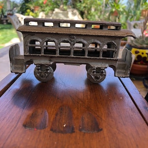 Antique Cast Iron Silver Train Coin Bank,  Trolley Bank