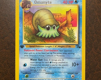 omanyte pokemon card value Pokemon Card, Omanyte, Fossil, Edition 1, 1999, 52/62 Wizards of the Coast  with Free Jigglypuff Card. Non-Holo