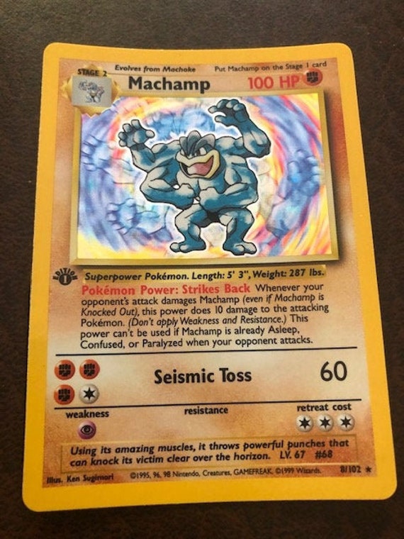 Pokemon Machamp Edition 1 Holographic Trading Card, Wizards of the Coast 1999 - Etsy Pokemon Machamp Edition 1 Holographic Trading Card, Wizards of the Coast 1999 - Etsy