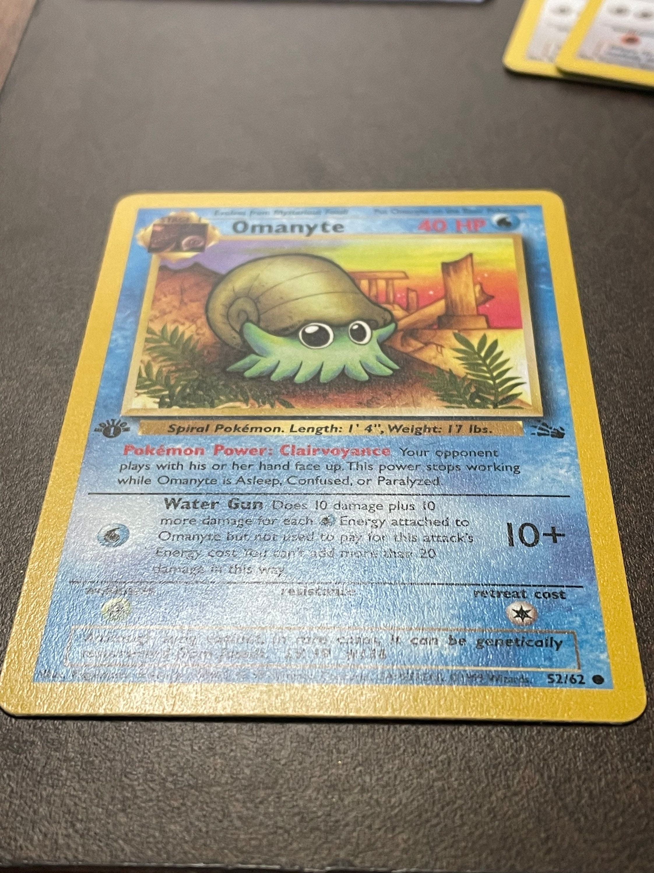 Pokemon Card, Omanyte, Fossil, Edition 1, 1999, 52/62 Wizards of the Coast  With Free Jigglypuff Card. Non-holo - Etsy