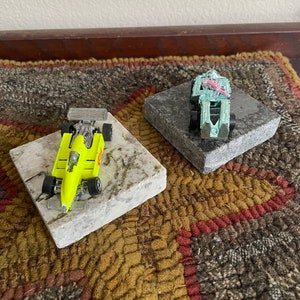 Vintage Hot Wheels 1986 Zombot Racer, Teal with Pink Chrome and 1982 Yellow Indy Formula Race Car