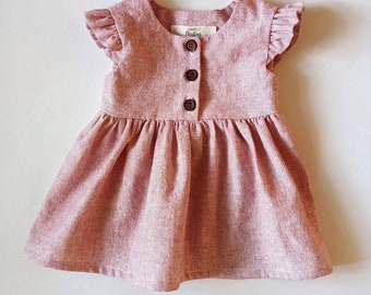 Upcycled linen baby girl dress | 6 months size | red linen | ruffle sleeves | Summer dress | infant | babies outfit | modest | sustainable