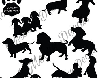 11 Dachshund Silhouettes - Cut File - dxf - eps - jpg - svg - png - instant download - for cricut, silhoutte etc