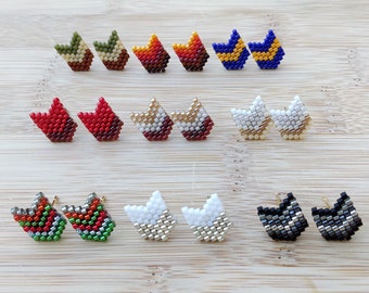 Authentic Native American Beaded Chevron Stud Earrings with 18k Gold Posts