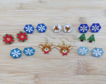 Beaded Christmas Holiday and Winter Stud and Dangle Earrings
