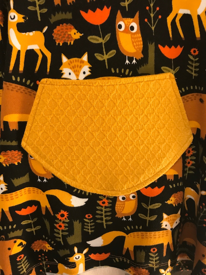 Girls dress size 12 month and 18 month Delaney pocket dress animal themed dress black background long sleeved dress with pocket